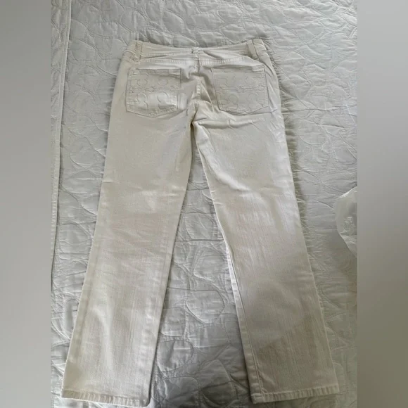 Tory Burch White Boot Cut Jeans Distressed Style - Picture 2 of 9